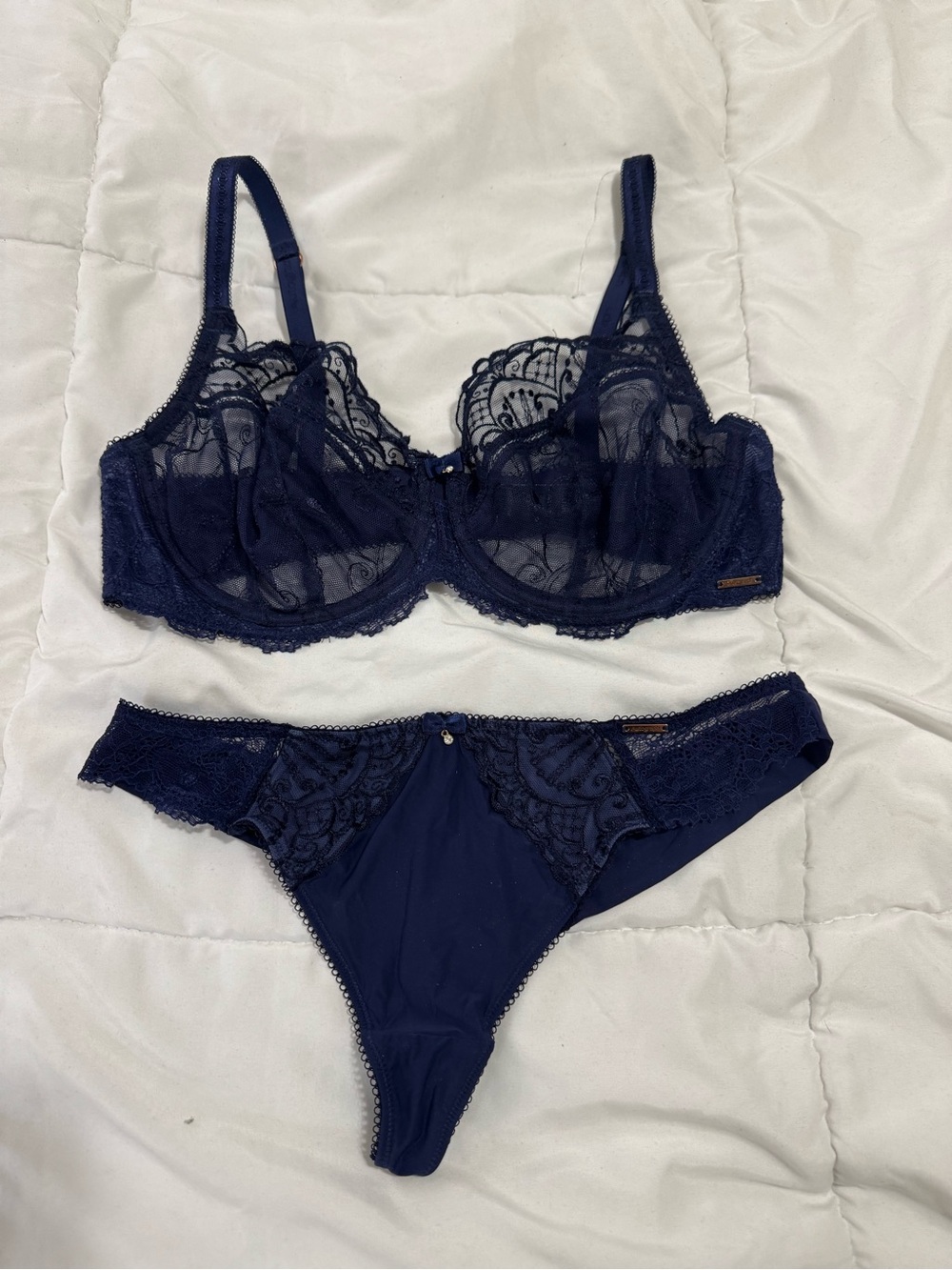Autograph Navy Blue Lace Underwire Bra & Brief Set